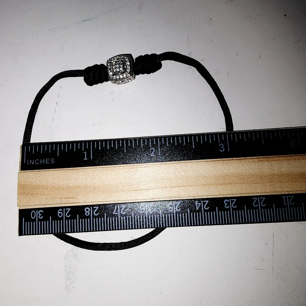 Rhinestone black satin cord‎ bracelet adjustable